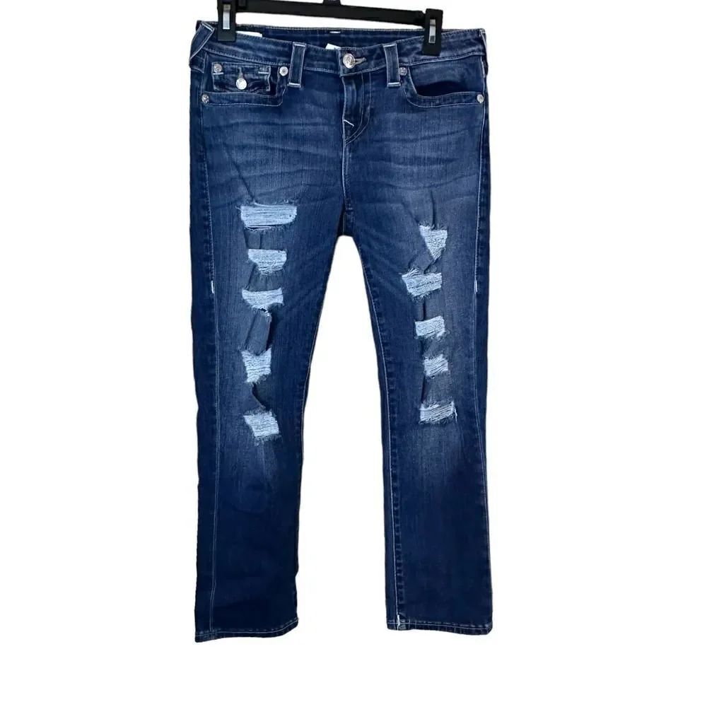 True Religion Halle Capri Distressed Jeans Size 29